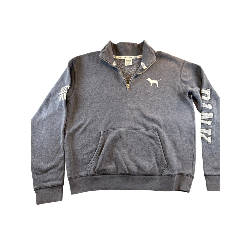 Pink Victoria's Secret Quarter Zip Pullover Sweatshirt Gray Dog Logo Small
